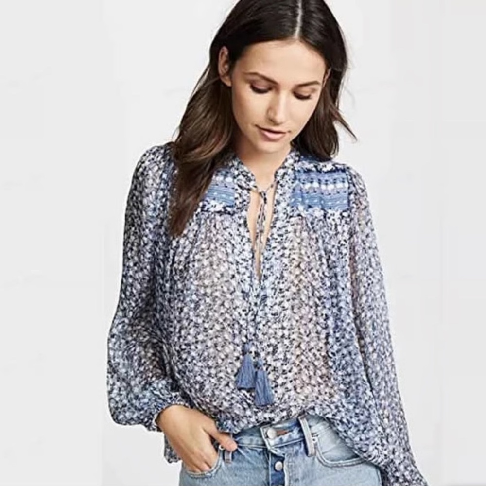 Ulla Johnson Constance light blue poet silk blouse in size 4